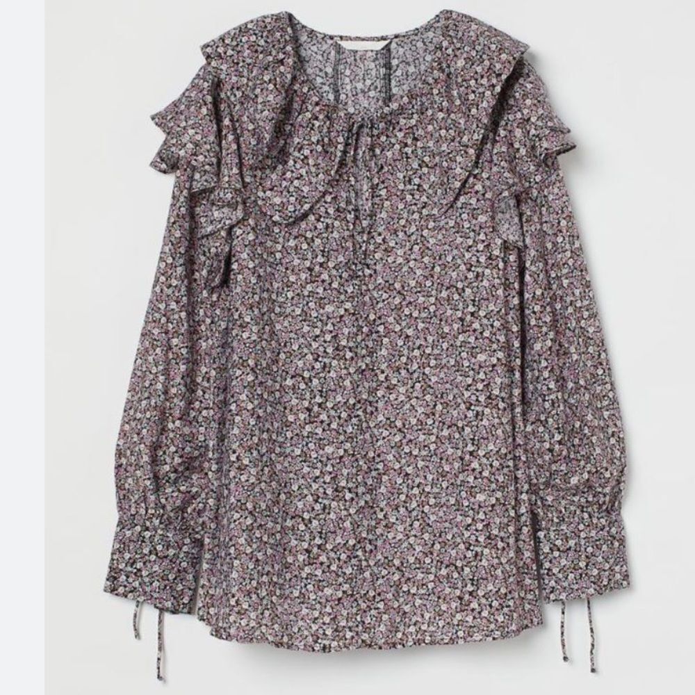 H&M‎ ditzy floral flounce collared blouse women’s size XS